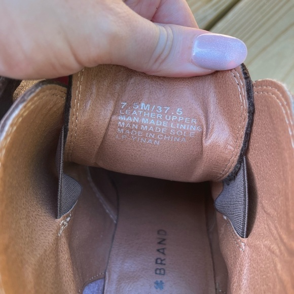 Lucky Brand Yinan Brown Genuine Leather Stacked Wedge Booties - Picture 8 of 8